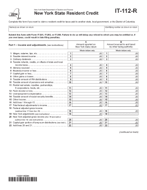 New York State Resident Credit Form IT-112-R