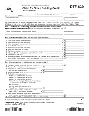 New York Green Building Credit Claim Form DTF-630