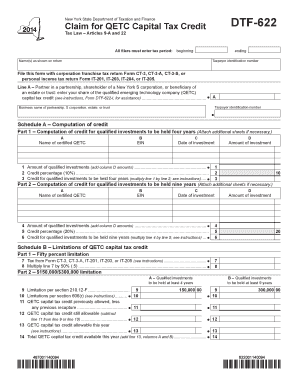 New York QETC Capital Tax Credit Form DTF-622