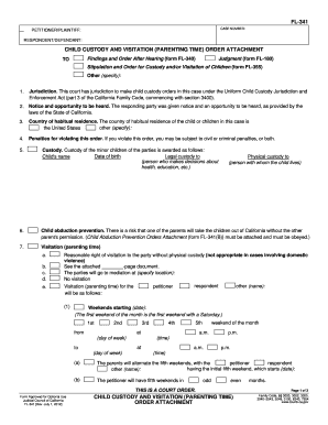 California Child Custody and Visitation Order Attachment