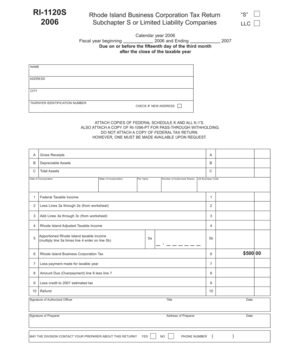 Rhode Island Business Corporation Tax Return S
