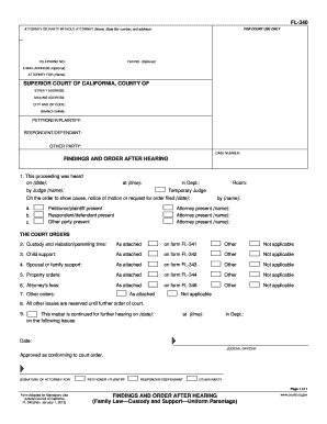 California Family Law Findings and Order After Hearing