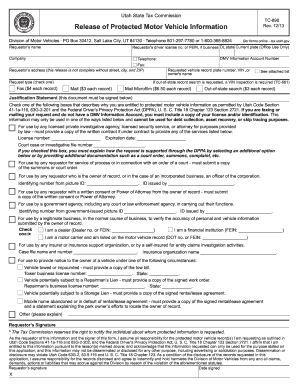 Utah Motor Vehicle Information Release Form