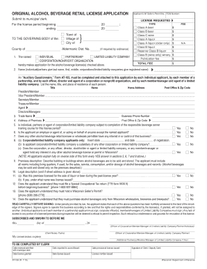 Wisconsin Alcohol Beverage Retail License Application