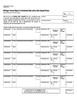 Michigan Annual Report of Unclaimed Cash and/or Safe Deposit Boxes