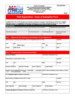 RAD Registration Claim of Exemption Form