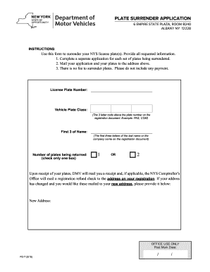 New York License Plate Surrender Application