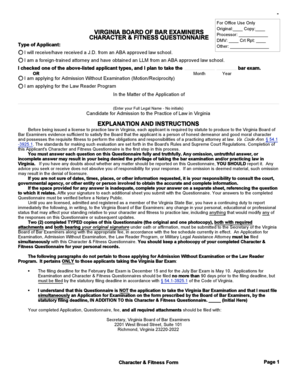 Virginia Bar Exam Character and Fitness Questionnaire