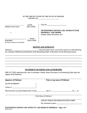 Petitioner's Motion and Affidavit for Dismissal