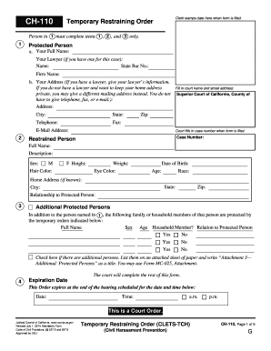 California Temporary Restraining Order Form CH-110