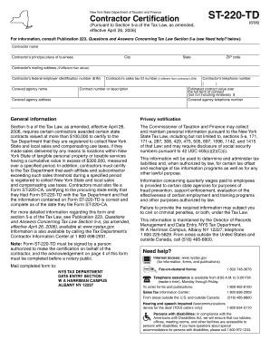 New York Contractor Certification Form ST-220-TD