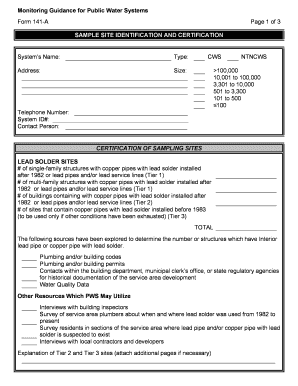 Form 141-A Monitoring Guidance for Public Water Systems