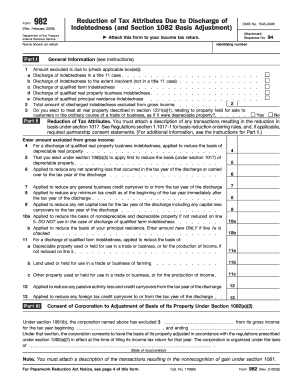 IRS Form 982 Reduction of Tax Attributes