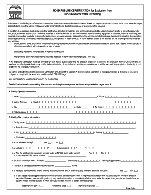 No Exposure Certification for NPDES Storm Water Permitting