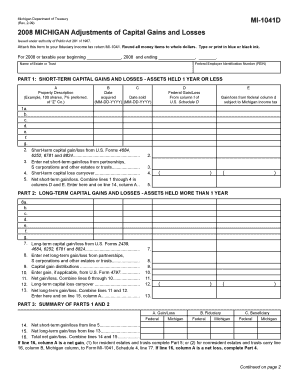 Michigan Adjustments of Capital Gains and Losses