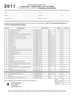 Maine 2011 Tax Form Order Form