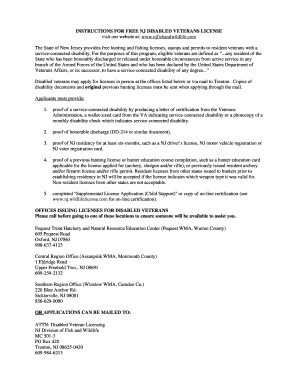 New Jersey Disabled Veterans Fishing and Hunting License Application