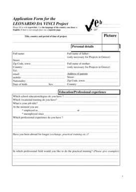 Leonardo Da Vinci Project Application Form