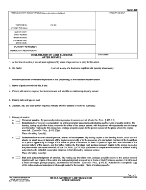 Declaration of Lost Summons