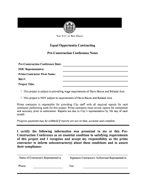 Equal Opportunity Contracting Pre-Construction Conference Notes