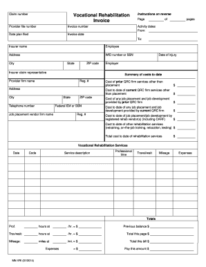 Vocational Rehabilitation Invoice
