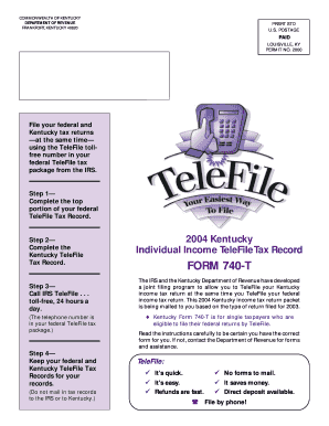Kentucky Individual Income TeleFile Tax Record