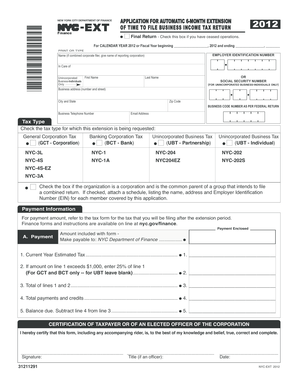 New York City Business Income Tax Extension Application