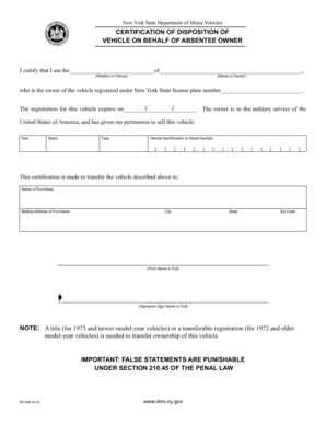 New York Vehicle Disposition Certification