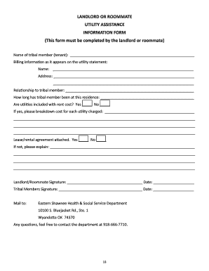 Landlord or Roommate Utility Assistance Information Form