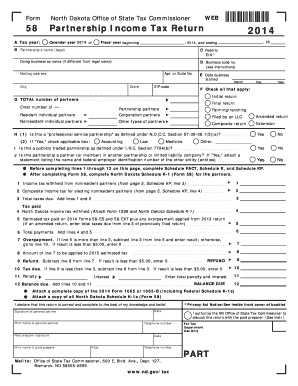 North Dakota Partnership Income Tax Return 2014