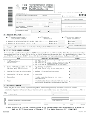 NYC Form 1127 for Nonresident Employees