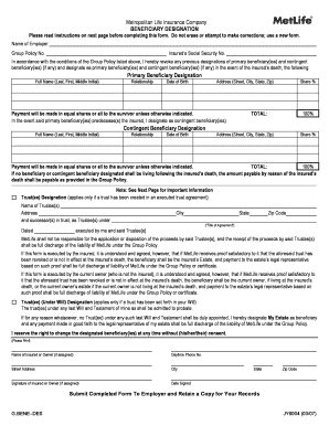 MetLife Beneficiary Designation Form