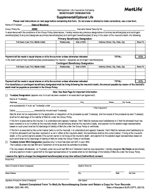 MetLife Beneficiary Designation Form
