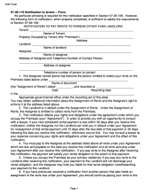 Utah Notification to Tenant Form