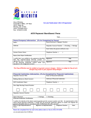 City of Wichita ACH Payment Enrollment Form