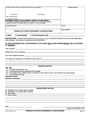 California Probate Ex Parte Coversheet
