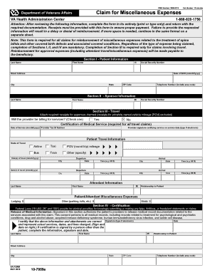 VA Form 10-7959e Claim for Miscellaneous Expenses