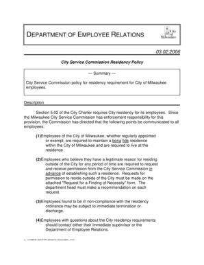 City of Milwaukee Residency Policy