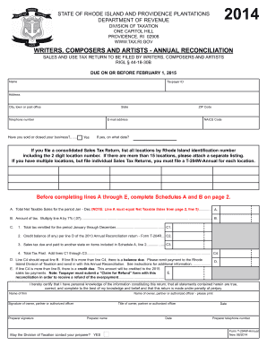 Rhode Island Sales and Use Tax Return for Writers, Composers, and Artists