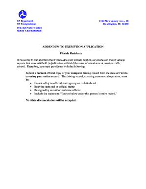 Addendum to Exemption Application for Florida Residents