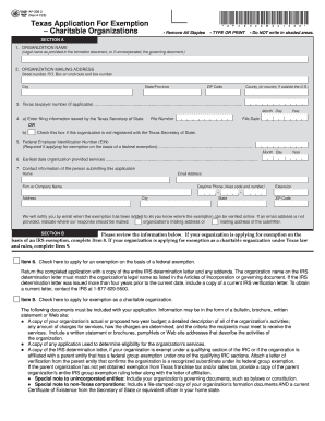 Texas Application for Exemption – Charitable Organizations