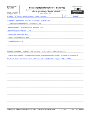 Schedule O Supplemental Information to Form 990