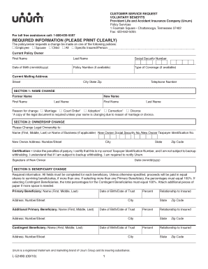 Customer Service Request Form for Voluntary Benefits