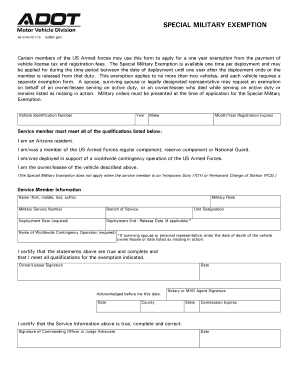 Special Military Exemption Form