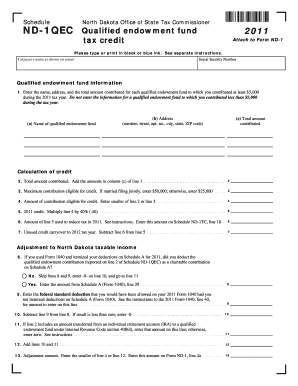 North Dakota ND-1QEC Qualified Endowment Fund Tax Credit Form
