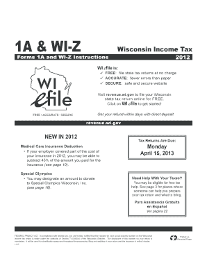 Wisconsin Income Tax Forms 1A and WI-Z
