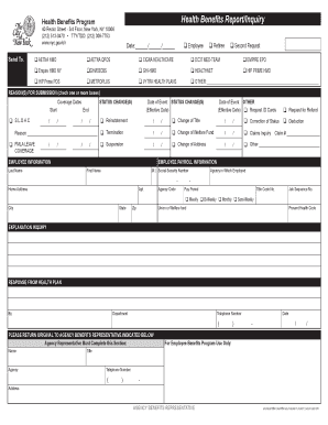 Health Benefits Report/Inquiry Form