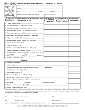 Rhode Island Amended Business Corporation Tax Return