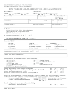 Long Term Care Facility Application for Medicare and Medicaid