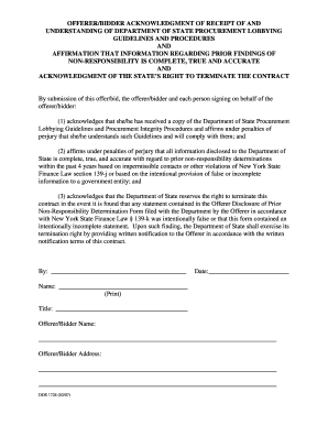 New York State Procurement Lobbying Guidelines Acknowledgment